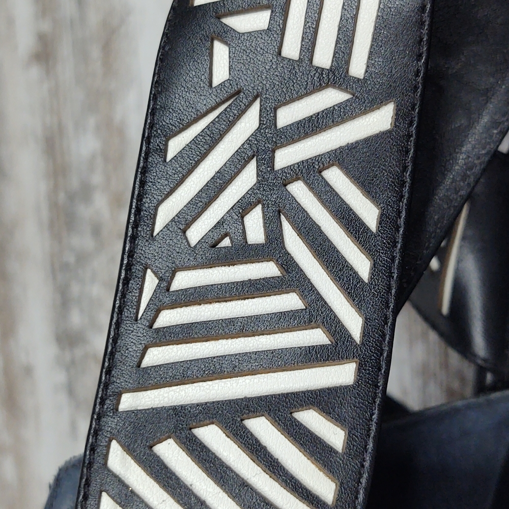 Diane Von Furstenberg Black Cutout Leather Wedge Sandals - Picture 6 of 15